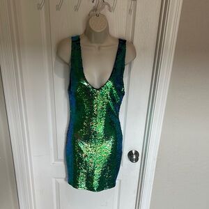 •SOLD• Green Sequin Mini Dress